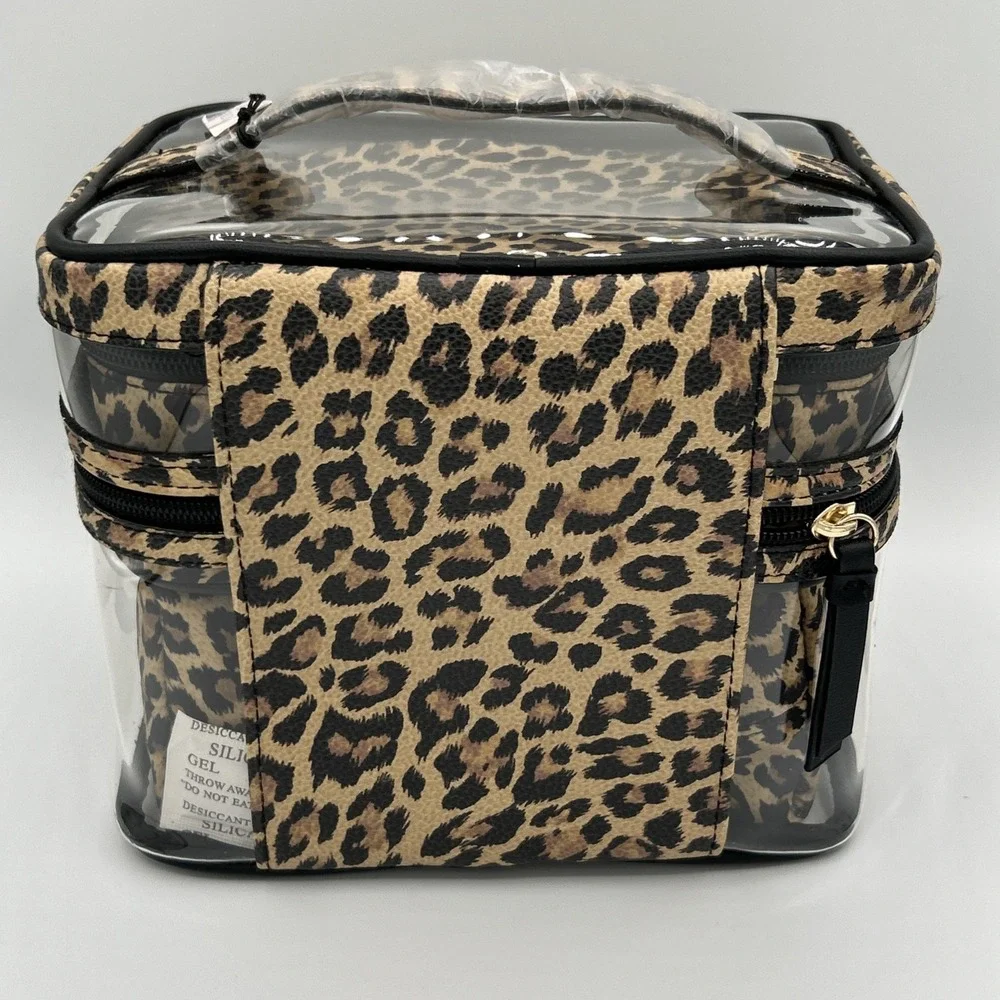 Victoria's Secret Leopard Print 4-in-1 Makeup Bag Set Clear Train Case NWT